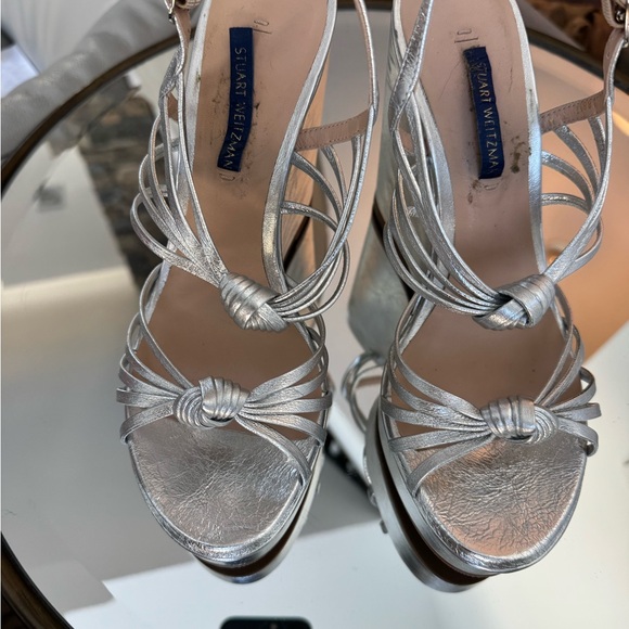 Stuart Weitzman Shimmering Saffron Silver Platform Wedges SZ 7½ - Picture 5 of 15